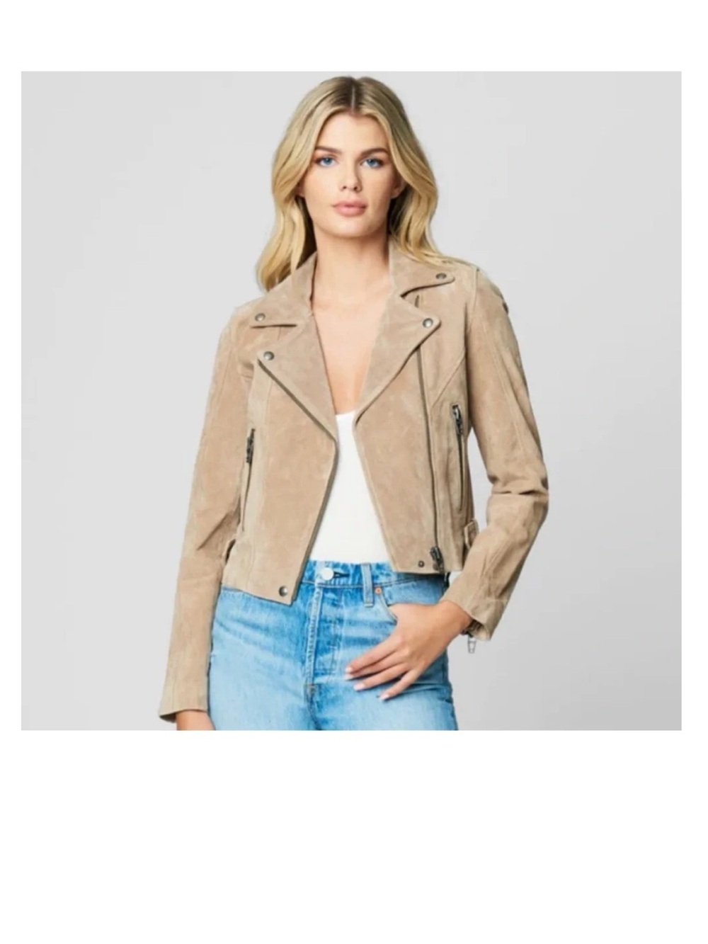 Blank NYC Women's Suede Moto Jacket - Taupe